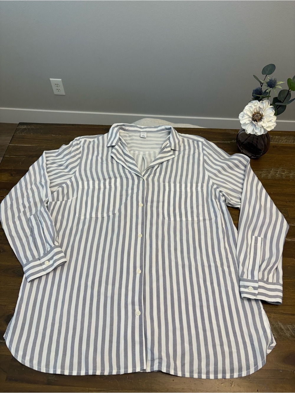 Old Navy Women’s Striped Button-Down Shirt - White & Blue